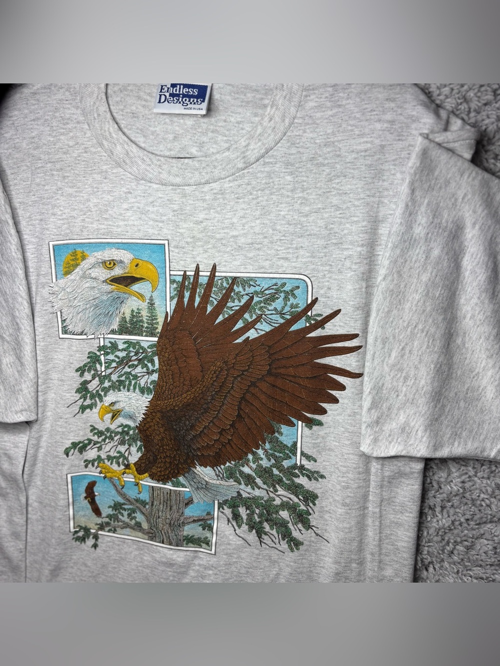 Vintage Eagle Shirt Mens Extra Large Bald Eagle Crewneck Tee 90s Made in USA Fun